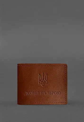 Кожаная обложка для разрешения на оружие светло-коричневая - фото 2