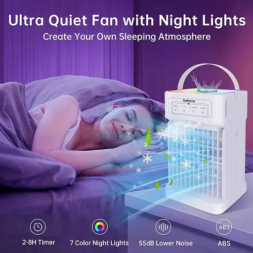 Портативный кондиционер с вентилятором объем 1100 мл 3 скорости 7 светодиодов - фото 5