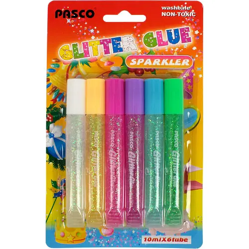 Клей с блестками 6 цветов/10 мл на блистере, F-019-08 Pasco (6924470303505) - фото 1