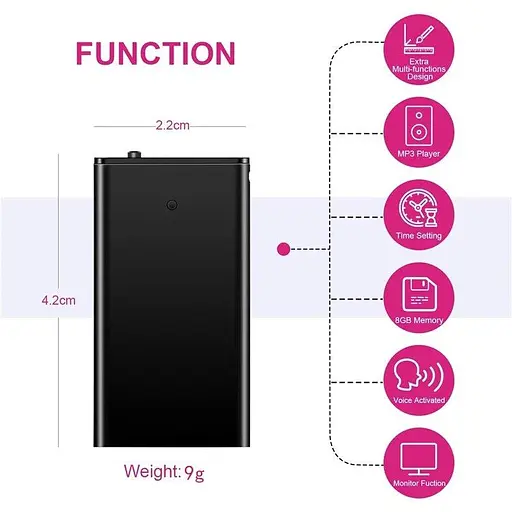 Міні диктофон з активацією голосом Nectronix R12, 8 Гб, акумулятор на 18 годин запису (100782) - фото 7