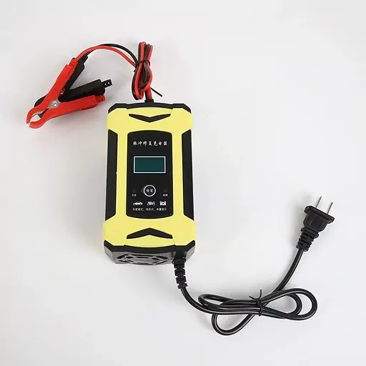 Автомобільний зарядний пристрій Foxsur 12V 6A для акумуляторів з дисплеєм LCD (Жовтий) - фото 2