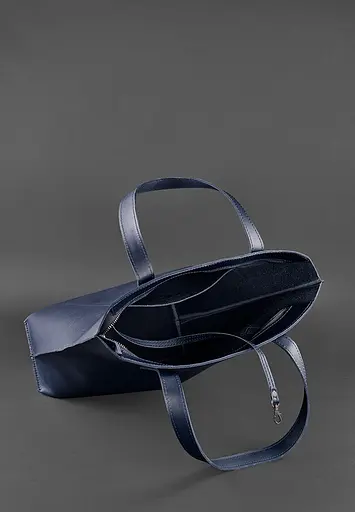 Шкіряна жіноча сумка шоппер D.D. темно синя - фото 6