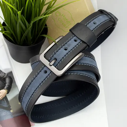 Ремень мужской кожаный SF-405 (125 см) под джинсы синий - фото 2