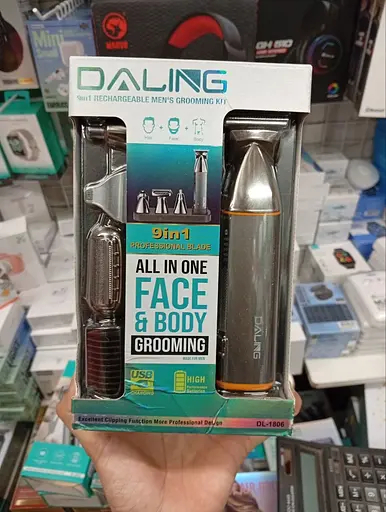 Акумуляторна машинка Daling DL-1806 9 в 1 чоловічий триммер для бороди носа і волосся LED-дисплей 5Вт Сірий - фото 3