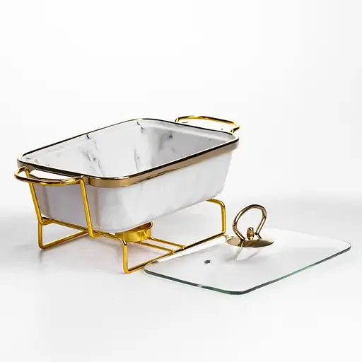 Мармитница фарфоровая Yiwu 1 л прямоугольная на подставке с подогревом 31х16х11 см мармит на подставке для первых блюд ML-77A-11 - фото 3