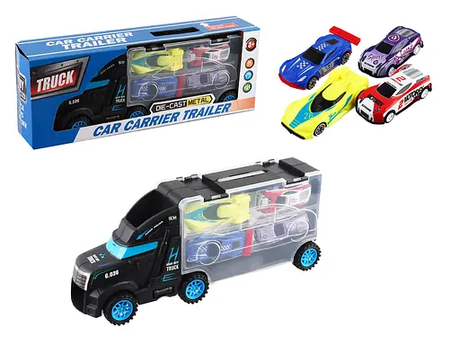 Трейлер-автовоз, 28 см, с машинками, 4 машинки по 7 см, XN808-8