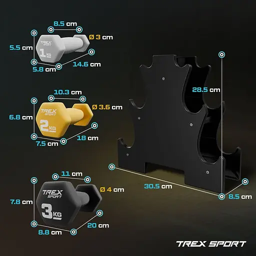 Набор фитнеса гантелей Trex Sport TX-V120VS с подставкой 12кг - фото 3