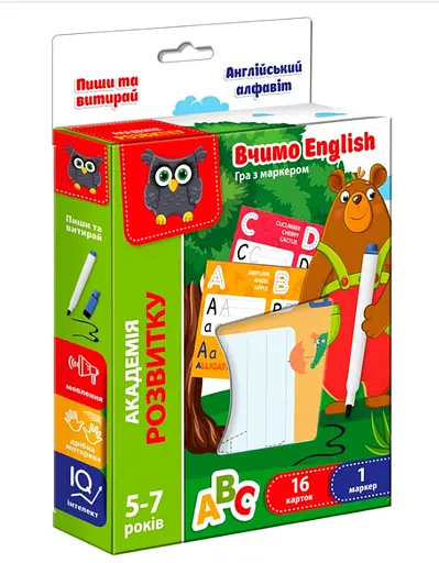 Гра развивающая с маркером Академия развития Пиши и стирай Английский алфавит, Vladi Toys, VT5010-23