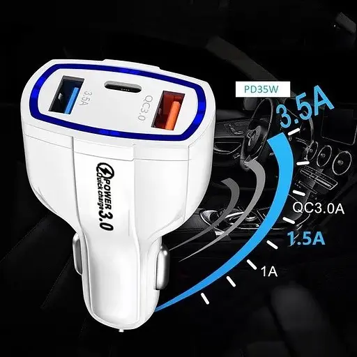 Автомобильное зарядное устройство No Brand CWa 2USB Type-C PD35W QC 3.0 White (44050554) - фото 2