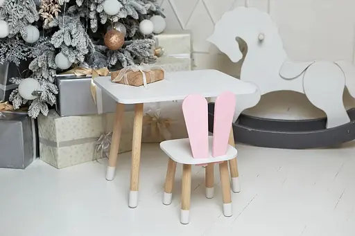 Дитячий прямокутний столик (Білий) та стільчик Зайчик (Рожевий) - фото 5