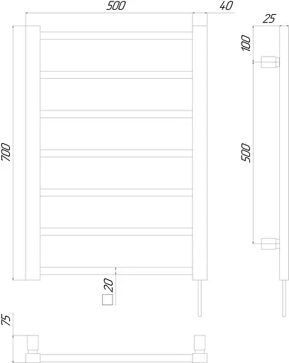 Электрический полотенцесушитель Kosser Лофт 700x500 ER тайм. белый ДЛФ01ERW, Белый матовый, Правое - фото 5