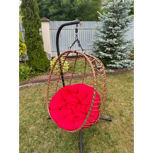 Підвісне садове крісло гойдалка Gordon кокон / гніздо SAN VITO з м'якою червоною подушкою Коричневий - фото 1