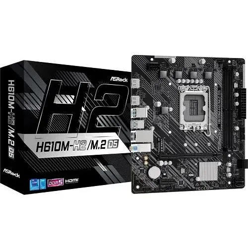 Материнська плата ASRock LGA1700, H610M-H2/M.2 D5, H610, 2xDDR5, Int.Video(CPU), 4xSATA3, 1xM.2, 1xPCI-E 4.0 x16, 1xPCI-E 3.0 x1, ALC897, RTL8111H, 4xUSB3.2/6xUSB2.0, 2xHDMI, MicroATX - фото 2