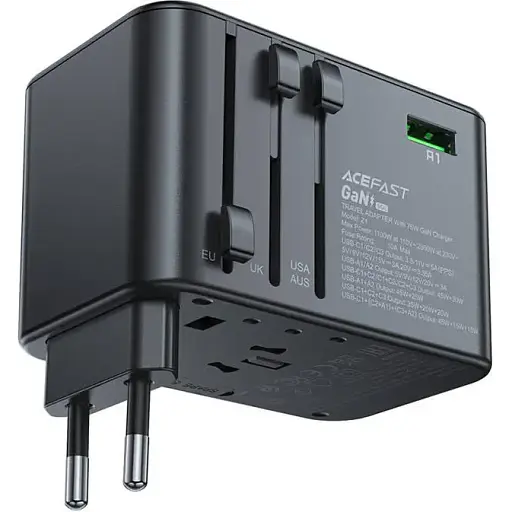 УЗарядний пристрій Acefast Z1 PD75W GaN (3*USB-C+2*USB-A) multifunctional charging adapter чорний - фото 1