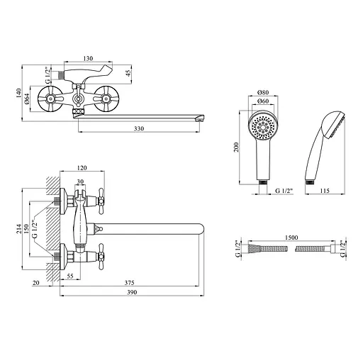 Змішувач для ванни Kroner KRM Royce - C072 (CV029048) - фото 7