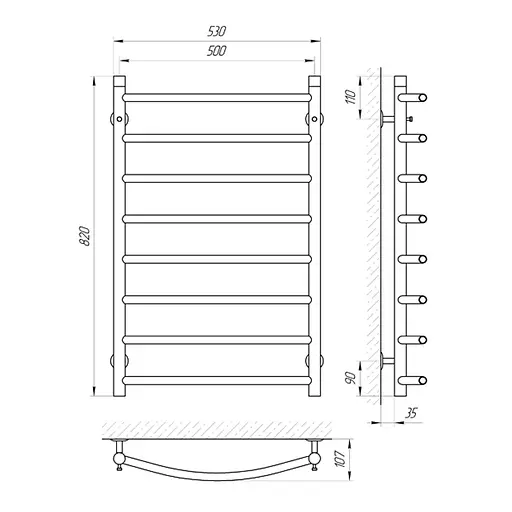 Полотенцесушитель Laris Класcик П8 500x800 71207030, Хром - фото 2