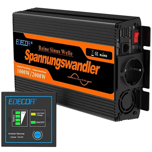 Інвертор перетворювач напруги Edecoa Spannungswandler 12-230V 1000W / 2000W чистий синус - фото 2