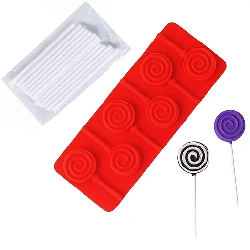 Силиконовая форма для леденцов и конфет на палочке "Спираль", Kitchen Master Красный 87618 - фото 1