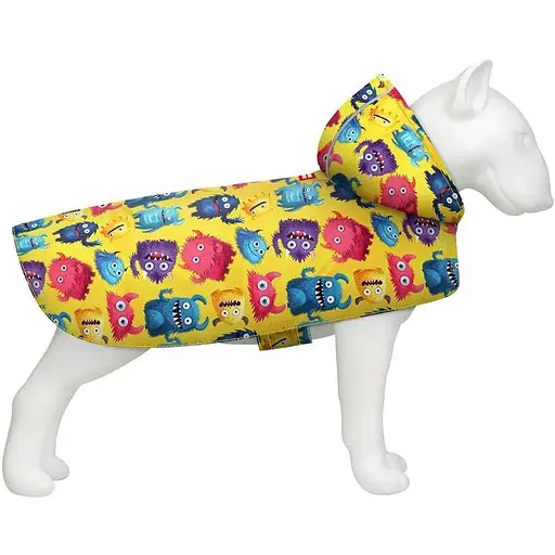 Дощовик-накидка з капюшоном для собак Waudog Clothes, малюнок "Мохнаті монстри", S, А 32-35 см, B 41-52 см, С 26-33 см