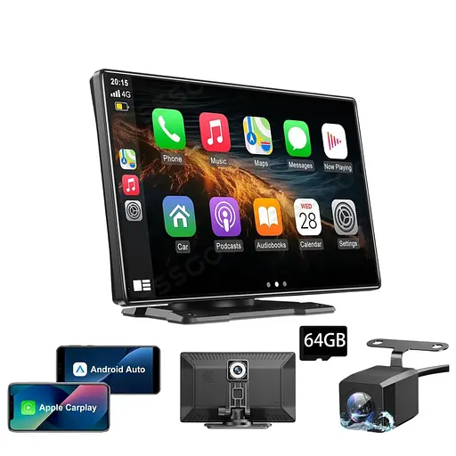 Відеореєстратор 9" 4K портативний Apple Carplay Android Авто GPS сенсорний екран BT