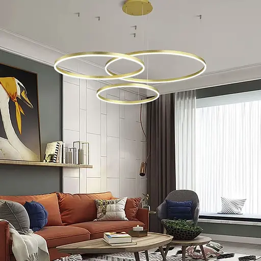 Светодиодная люстра на три кольца 60+50+40 см в латунном каркасе Ст. MJ73-600+500+400 AB | Line F - фото 2