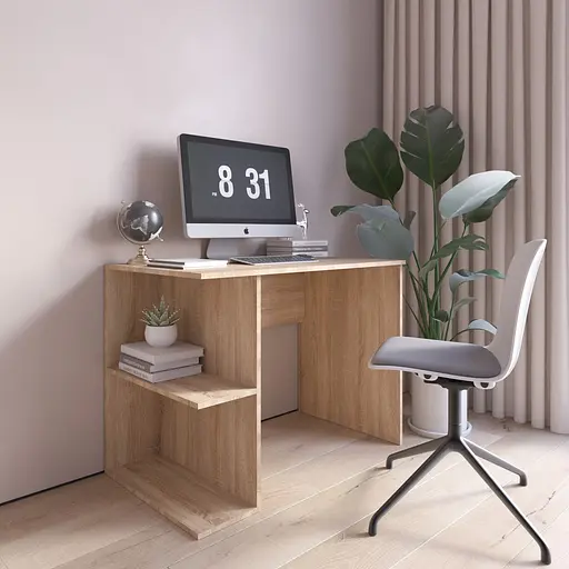 Комп’ютерний стіл Vays D-7 Дуб Сонома, письмовий, з полицями ліворуч, ЛДСП, 100×60×76 см - для дому, офісу, навчання