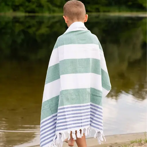 Полотенце пештемаль Lovely Svi хлопковое, пляжное, хамам, spa - XХL 100x180 см Green/Blue Stripes (6032025) - фото 3