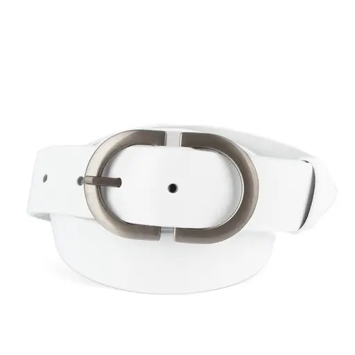Ремінь жіночий шкіряний НС-3424 (120 см) зі сріблястою подвійною пряжкою білий - фото 1