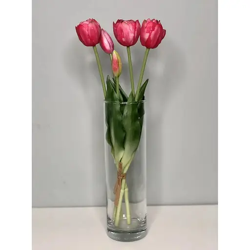 Тюльпани латексні Hvoya Real Touch махрові букет 5 квіток яскраво-рожеві