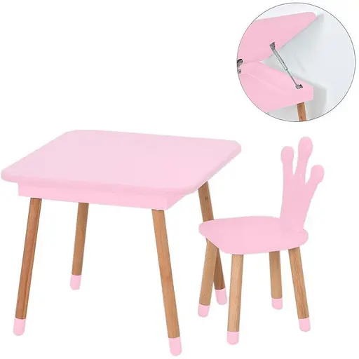 Столик со стулом Bambi "Корона" 09-025R-BOX с ящиком розовый - фото 2