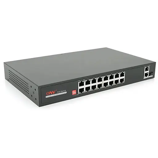 16ти портовый PoE коммутатор с автоперезапуском ONV-H1016PLD 16хРоЕ 100Мбит + 2хUplink 1000Мбит + 1хSFP 1000Мбит, до 250м, IEEE802.3af/at, общая 200Вт