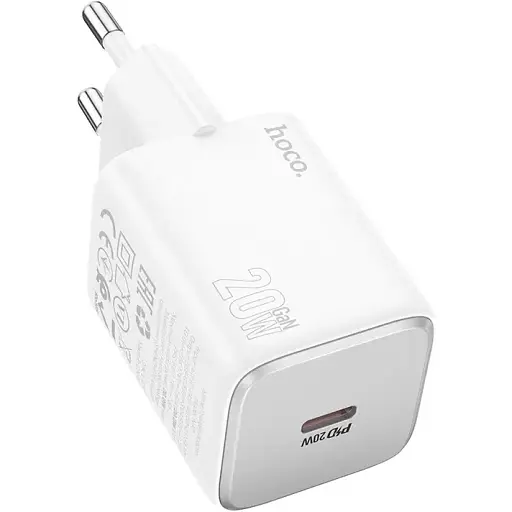 Мережевий зарядний пристрій Hoco N40 Mighty single port PD20W charger(EU) Білий - фото 1