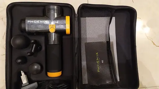 Массажный ударный пистолет триггерных точек Phoenix A2 (4 насадки) кнопочный Черный - фото 7