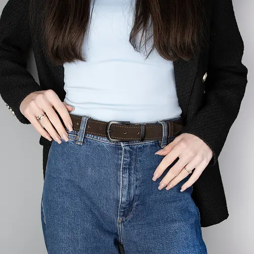 Ремень женский замшевый JK-3049 коричневый с темной пряжкой (115 см) - фото 2