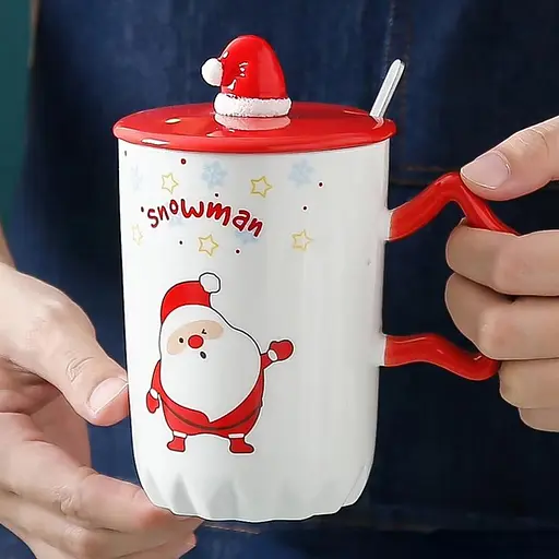 Чашка новорічна Snowman з кришкою та ложкою Санта-Клаус 360 мл Біла - фото 4