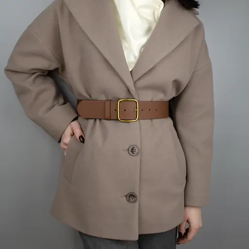 Ремень женский широкий кожаный JK-5070 коричневый с золотой пряжкой (125 см) - фото 2