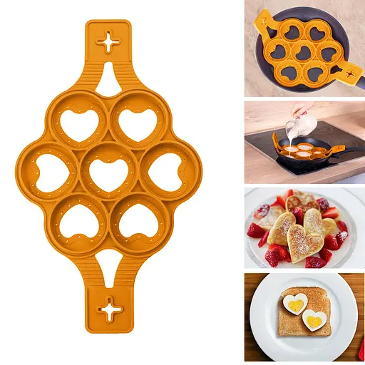 Силіконова форма для приготування оладок і яєчні у формі серця Cake Maker Жовтогарячий, A-plus Помаранчевий 85360 - фото 2