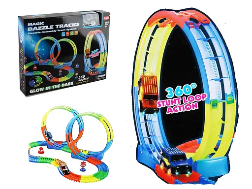 Трек неоновий 148 деталей, машинка на батарейках, підсвічування 123