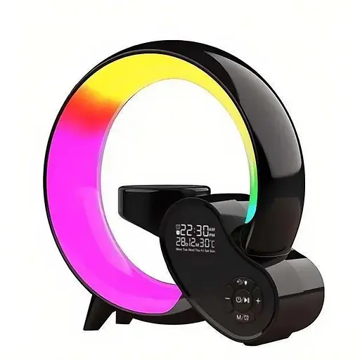 Настільна смарт лампа-нічник з бездротовою зарядкою та Bluetooth-колонкою G-Smart HM-2309 7в1 (Чорна)