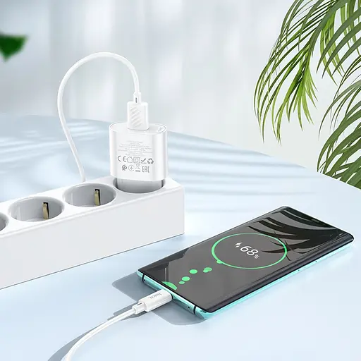 Зарядное устройство Hoco C109A USB QC 18W белый + кабель USB to Type-C - фото 2