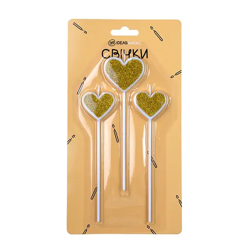 Свечи Сердце золотое 3 шт 4,5*4 см, 3,5*3 см