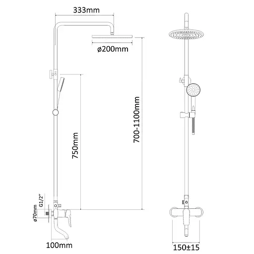 Душова система хром Rj Velum RSZ082-3, Хром - фото 2