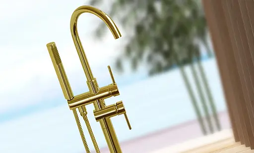 Смеситель для ванны Rea Ortis L.gold золотой напольный REA-B7430 Золотой - фото 3