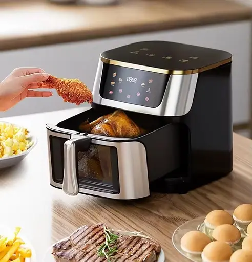 Аэрофритюрница безмасляная Henschll на 12л электрическая с сенсорным управлением 3600Вт Черный - фото 9