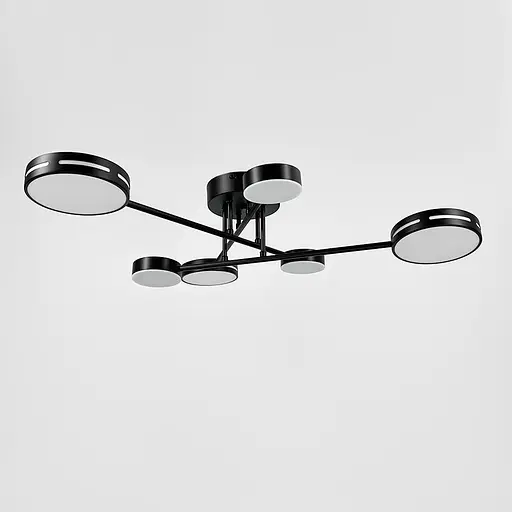 Чорна стельова люстра на 3+3 світлових кругів Ø 65 см | Арт. 77031/3+3 BK | Line F - фото 1