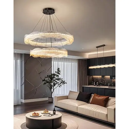 Люстра с удлиненным подвесным корпусом из волнистого рельефного акрила 120 см Line F | Ст. MJ373-L1200 BK - фото 7