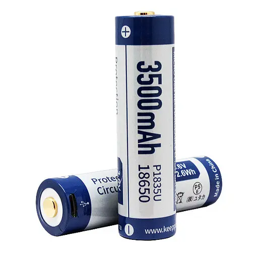 Акумулятор 18650 Keeppower 3500 mAh з microUSB (синій з білим) - фото 4