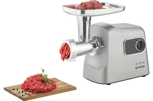 Gorenje Мясорубка, 2500Вт, 2.8кг/хв, 3 решітки, насадка для ковбас, кеббе, шнековий соковидавлювач, 3 терки, пластик/метал, нерж - фото 9