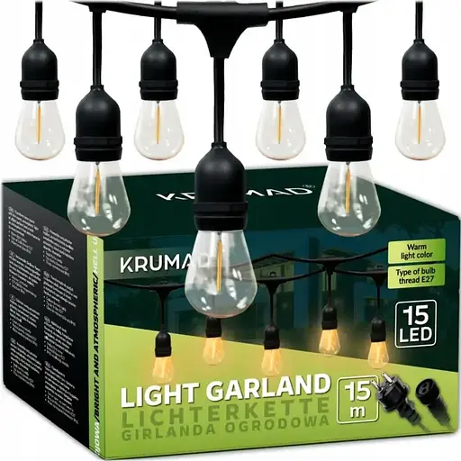 Гірлянда світлодіодна садова Krumad KMDW7 E27 15 м 15 лампочок