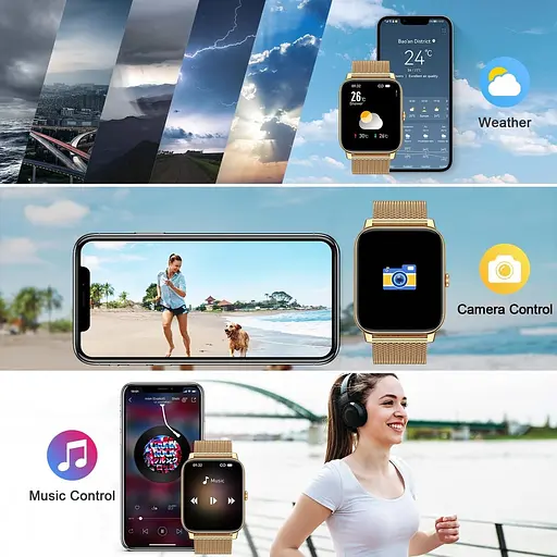 Женские умные часы с трекером упражнений: золотые умные часы для женщин, цифровые часы для мужчин, набор/ответ - фото 4